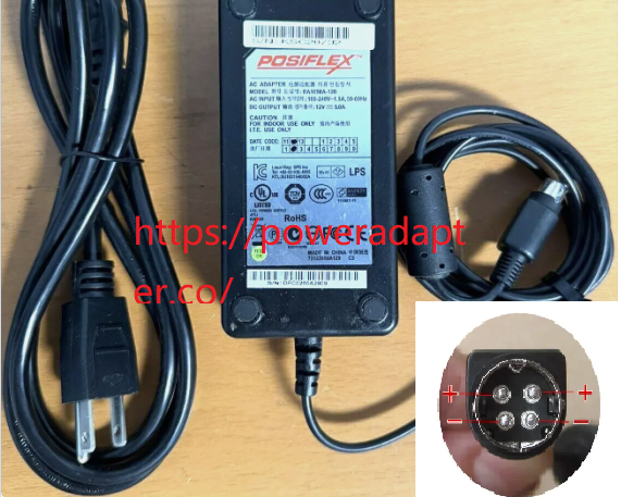 NEW Posiflex EA1050A-120 Power Supply Cord 12V 5A 60W 4-Pin AC/DC Adapter For Cable Specifications